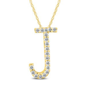 1/10 Carat TW J Initial Diamond Pendant Necklace in 10K Yellow Gold with Adjustable Chain- PDF59936