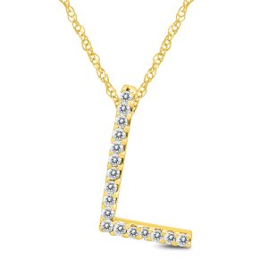 1/10 Carat TW L Initial Diamond Pendant Necklace in 10K Yellow Gold with Adjustable Chain- PDF59938
