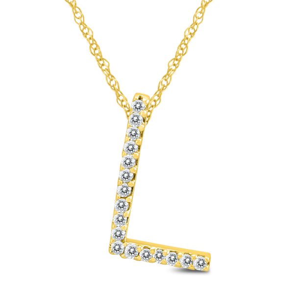 1/10 Carat TW L Initial Diamond Pendant Necklace in 10K Yellow Gold with Adjustable Chain- PDF59938