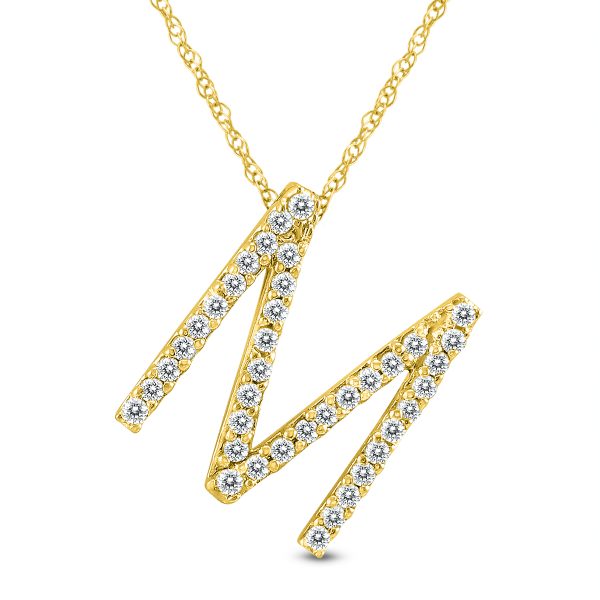 1/5 Carat TW M Initial Diamond Pendant Necklace in 10K Yellow Gold with Adjustable Chain- PDF59939