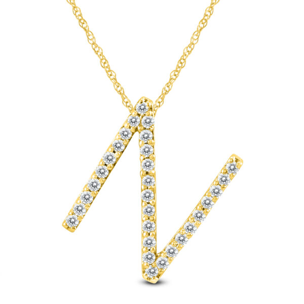 1/5 Carat TW N Initial Diamond Pendant Necklace in 10K Yellow Gold with Adjustable Chain- PDF59940