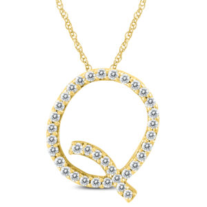 1/5 Carat TW Q Initial Diamond Pendant Necklace in 10K Yellow Gold with Adjustable Chain- PDF59943