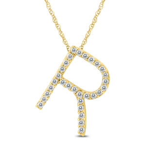 1/5 Carat TW R Initial Diamond Pendant Necklace in 10K Yellow Gold with Adjustable Chain- PDF59944