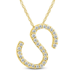 1/6 Carat TW S Initial Diamond Pendant Necklace in 10K Yellow Gold with Adjustable Chain- PDF59945
