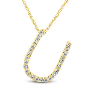 1/6 Carat TW U Initial Diamond Pendant Necklace in 10K Yellow Gold with Adjustable Chain- PDF59947
