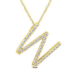 1/5 Carat TW W Initial Diamond Pendant Necklace in 10K Yellow Gold with Adjustable Chain- PDF59949