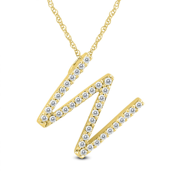 1/5 Carat TW W Initial Diamond Pendant Necklace in 10K Yellow Gold with Adjustable Chain- PDF59949