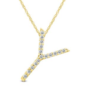 1/10 Carat TW Y Initial Diamond Pendant Necklace in 10K Yellow Gold with Adjustable Chain- PDF59951