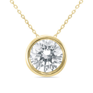 AGS Certified 1 Carat Diamond Bezel Pendant in 14K Yellow Gold- PDF60790