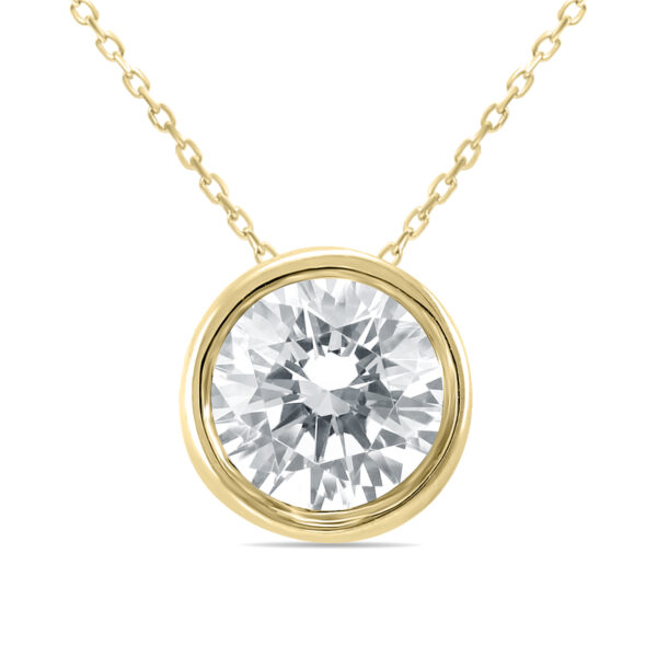 AGS Certified 1 Carat Diamond Bezel Pendant in 14K Yellow Gold- PDF60790