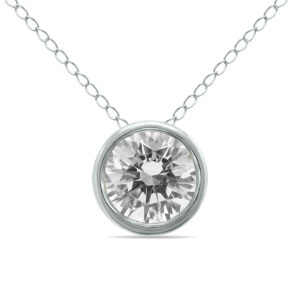 1/2 Carat Round Solitaire Diamond Bezel Set Pendant in 14K White Gold- PDF60798