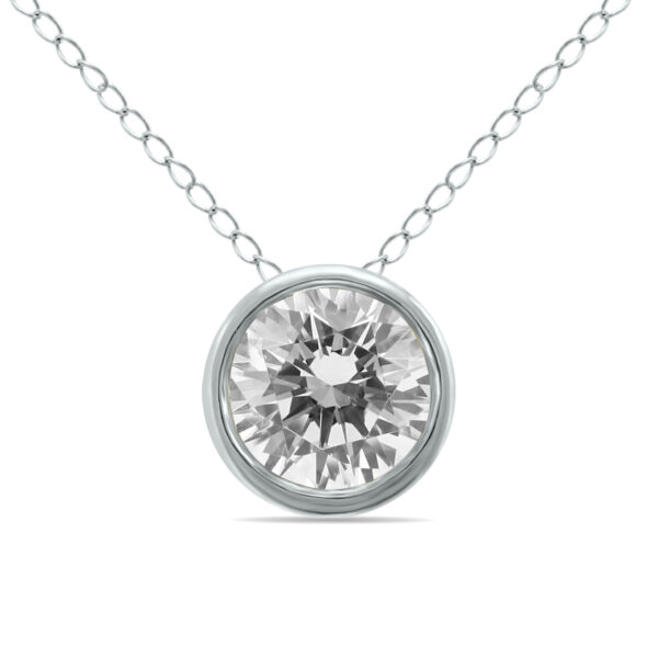 1/2 Carat Round Solitaire Diamond Bezel Set Pendant in 14K White Gold- PDF60798