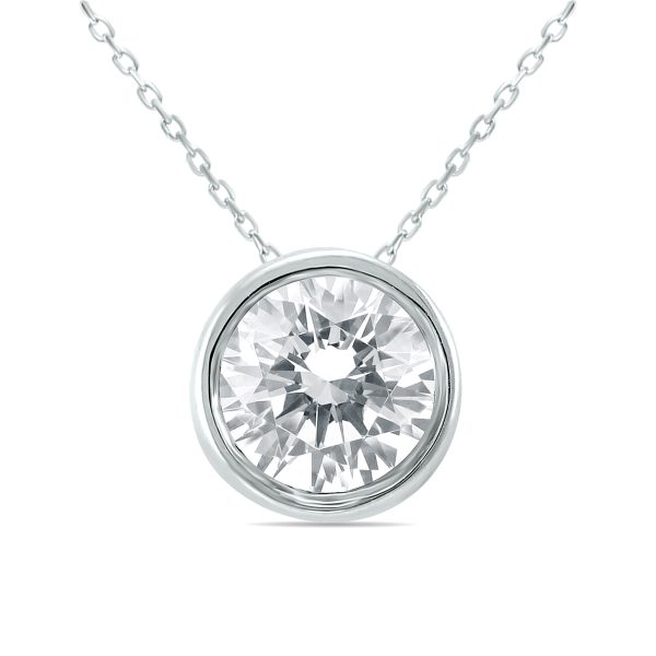 3/4 Carat Diamond Bezel Pendant in 14K White Gold- PDF60799D