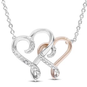 Double Heart Diamond Necklace in Rhodium Plated Brass- PDF60808