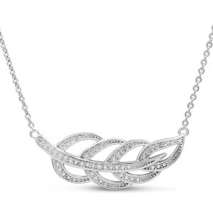 Diamond Accent Leaf Necklace in Rhodium Plated Brass- PDF60810