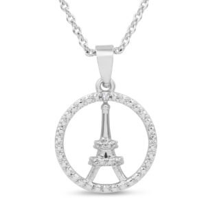 Diamond Eiffel Tower Necklace in Rhodium Plated Brass- PDF60812