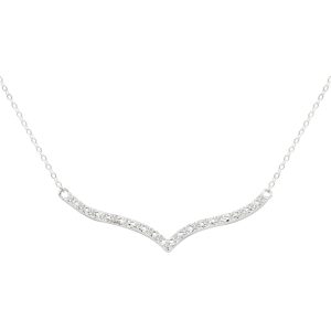 Diamond Curved V Diamond Necklace in Rhodium Plated Brass- PDF60818