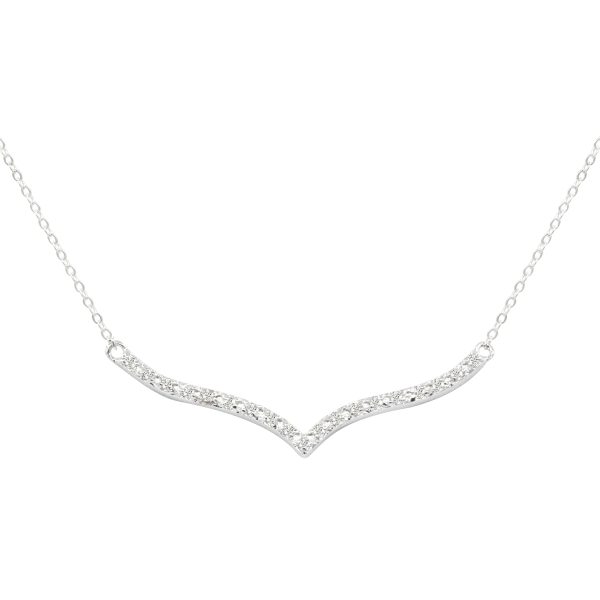 Diamond Curved V Diamond Necklace in Rhodium Plated Brass- PDF60818