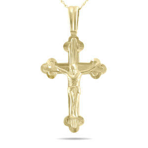 Ornate Crucifixion Roman Cross Pendant in 10K Yellow Gold with 18 Inch Chain- PDF61044