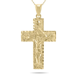 Diamond Cut Crucifixion Cross Pendant Necklace with 18 Inch Chain in 10K Yellow Gold- PDF61046