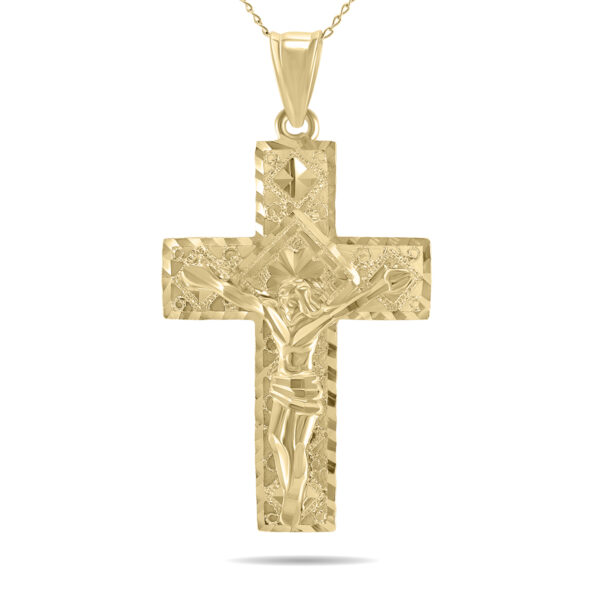 Diamond Cut Crucifixion Cross Pendant Necklace with 18 Inch Chain in 10K Yellow Gold- PDF61046