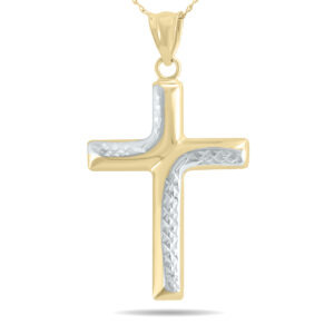Small Cross Pendant Necklace in 10K Yellow Gold with Rhodium Polish Accents- PDF61052