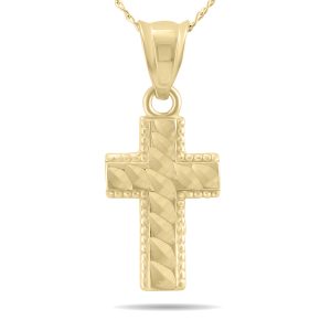 10K Yellow Gold Beaded Inlay Cross Pendant Necklace with 18 Inch Chain- PDF61053