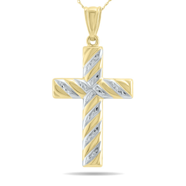 10K Gold Filled Etched Cross Pendant With White Rhodium Polish Accents- PDF61058