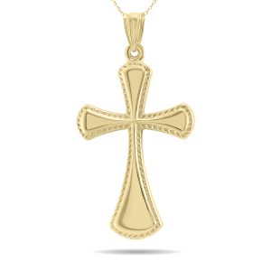 1oK Yellow Gold Classic Etched Cross Pendant Necklace- PDF61062