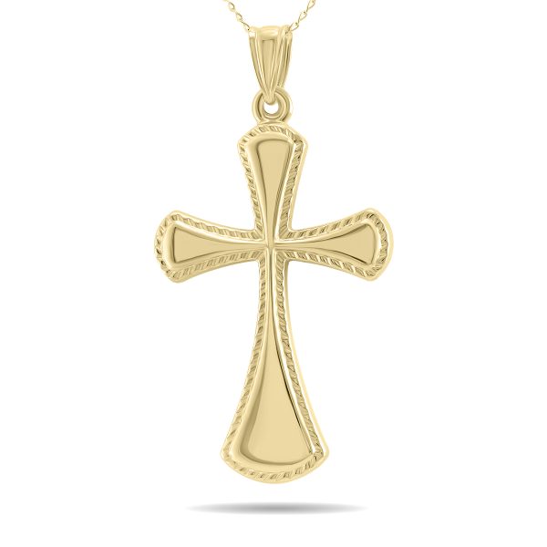 1oK Yellow Gold Classic Etched Cross Pendant Necklace- PDF61062