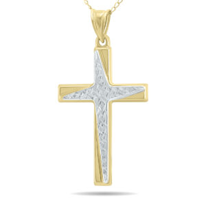 10K Yellow Gold Cross Pendant With Rhodium Polish Accents- PDF61064