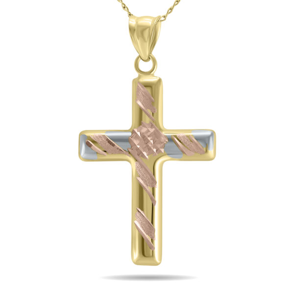 10K Yellow Gold Three-Toned Cross Dainty Religious Pendant- PDF61068