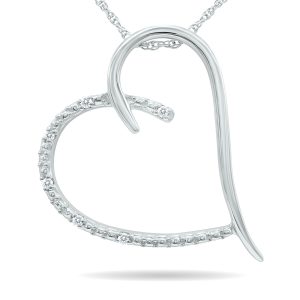 Genuine Diamond Heart Slide Pendant Necklace in.925 Sterling Silver- PDF61113
