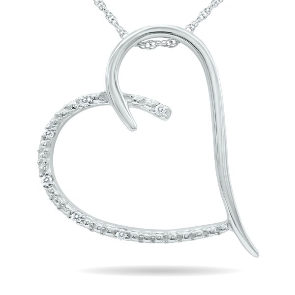 Genuine Diamond Heart Slide Pendant Necklace in.925 Sterling Silver- PDF61113