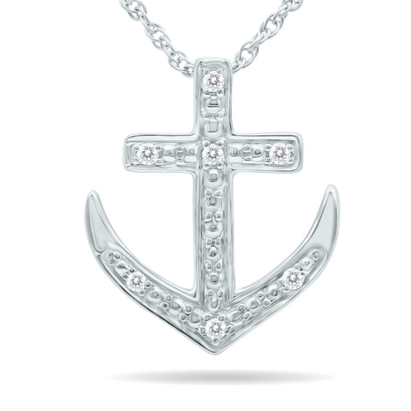 Genuine Diamond Anchor Pendant in.925 Sterling Silver- PDF61115