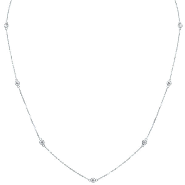 3/4 Carat TW Bezel Set Diamond Station Necklace in 14K White Gold- PDF61301