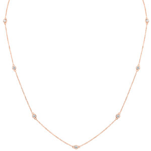 3/4 Carat TW Bezel Set Diamond Station Necklace in 14K Rose Gold- PDF61303