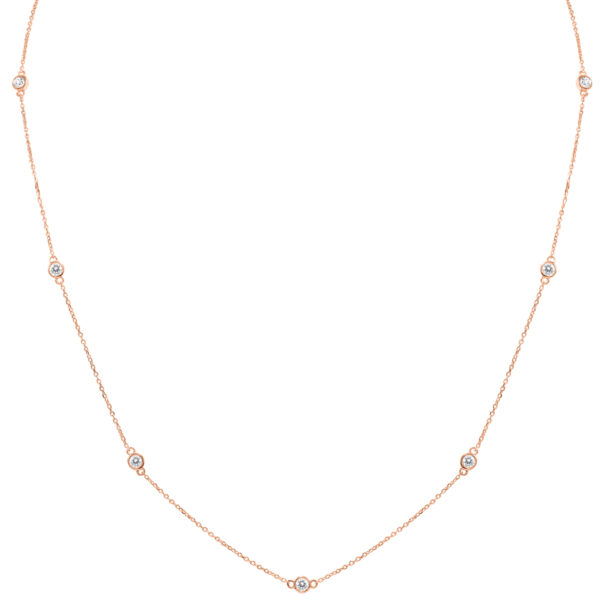 3/4 Carat TW Bezel Set Diamond Station Necklace in 14K Rose Gold- PDF61303