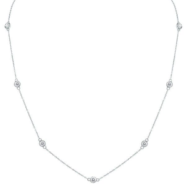 1 1/2 Carat TW Bezel Set Diamond Station Necklace in 14K White Gold- PDF61307