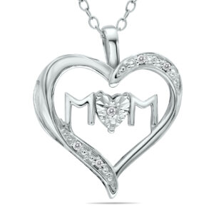 Genuine Diamond Accent MOM Heart Necklace in.925 Sterling Silver- PDF61315