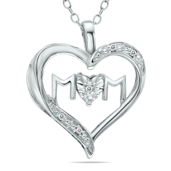 Genuine Diamond Accent MOM Heart Necklace in.925 Sterling Silver- PDF61315
