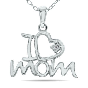 Diamond Mom Heart Necklace in.925 Sterling Silver- PDF61316