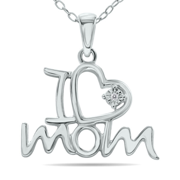 Diamond Mom Heart Necklace in.925 Sterling Silver- PDF61316