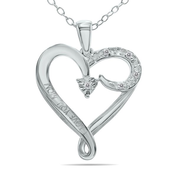 Diamond I LOVE YOU MOM Heart Necklace in.925 Sterling Silver- PDF61317