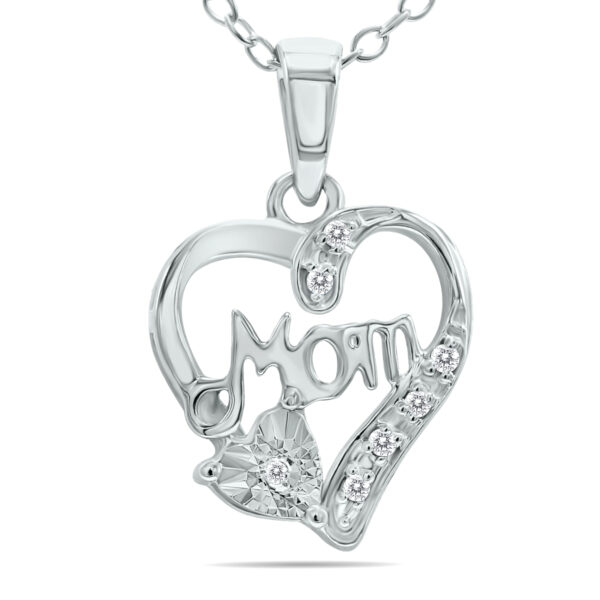 Diamond Accent Mom Heart Necklace in.925 Sterling Silver- PDF61319