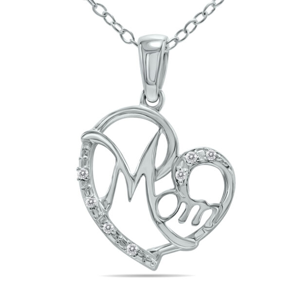 Cursive Mom Heart Diamond Necklace in.925 Sterling Silver- PDF61321