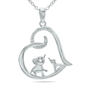 Double Elephant Enclosed in a Diamond Heart Necklace in.925 Sterling Silver- PDF61322