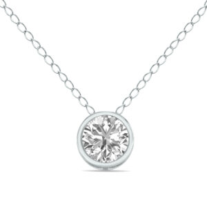 Lab Grown IGI Certified 1/2 Carat Round Solitaire Diamond Bezel Set Pendant in 14K White Gold (F-G Color, S1-S2 Clarity)- PDF61370LDIGI
