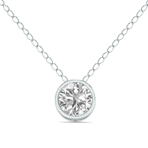 Lab Grown IGI Certified 1/2 Carat Round Solitaire Diamond Bezel Set Pendant in 14K White Gold (F-G Color, S1-S2 Clarity)- PDF61370LDIGI