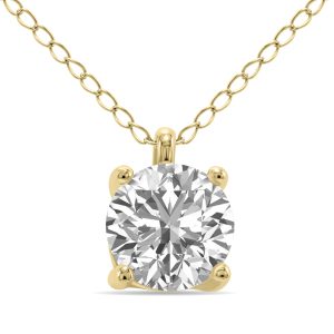 Lab Grown IGI Certified 1 Carat Diamond Solitaire Pendant in 14K Yellow Gold (G-H Color, VVS1-VVS2 Clarity)- PDF61379LDIGI